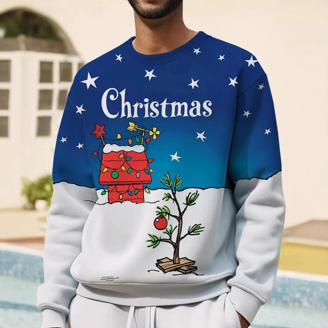 Festive Holiday Graphic Hooded Sweatshirt for Men