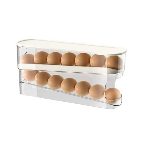 Easy Roll Egg Holder for Fridge, Double Layer Storage