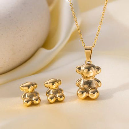 Sweet Bear Necklace and Earrings Set for Women