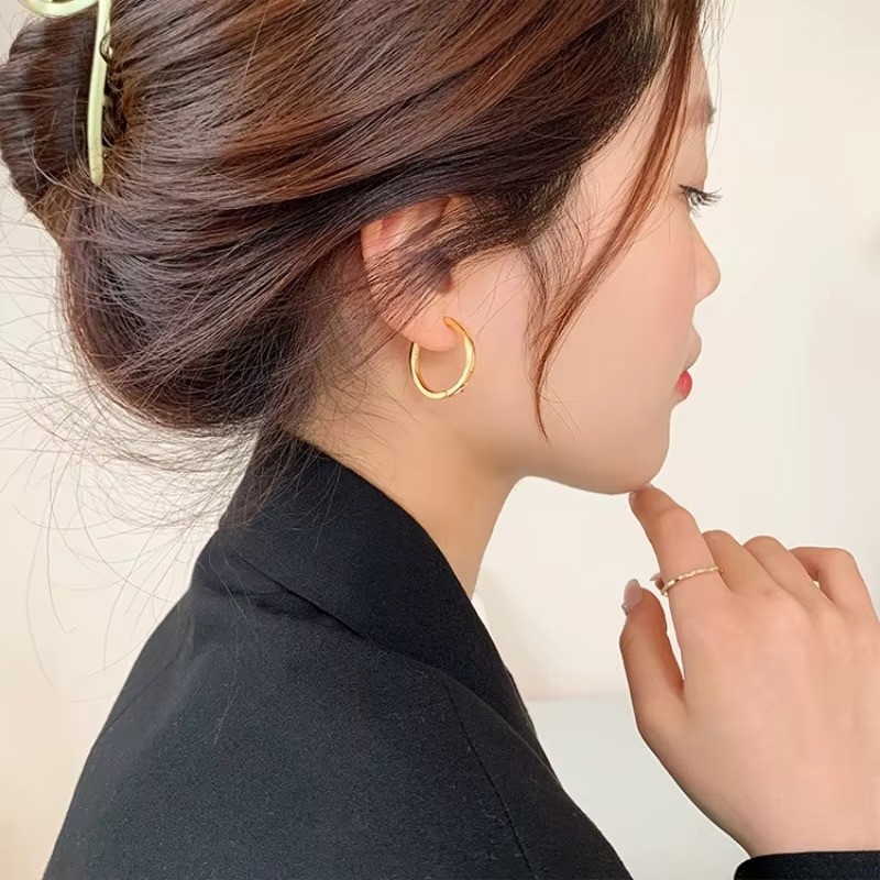 Simple Silver Large Circle Earrings for Women