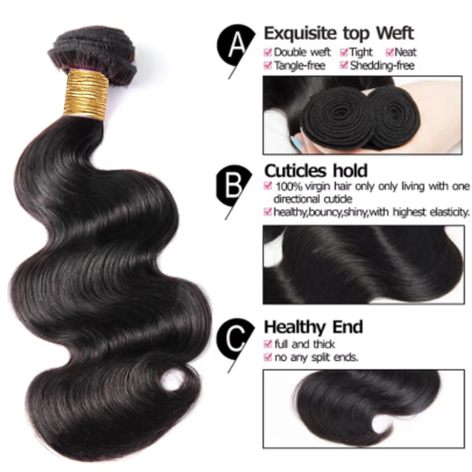 Natural Virgin Body Wave Hair Extensions 3/4 Pack
