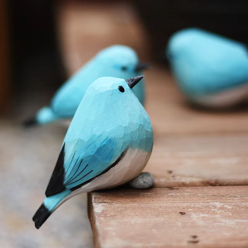 Rustic Wooden Bird Figurine Decor - Hehif
