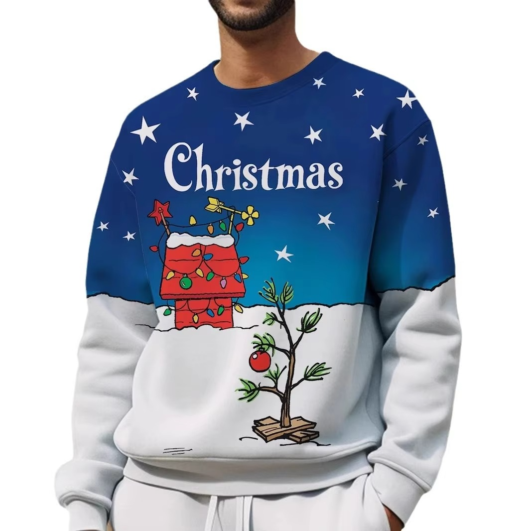 Festive Holiday Graphic Hooded Sweatshirt for Men - Hehif