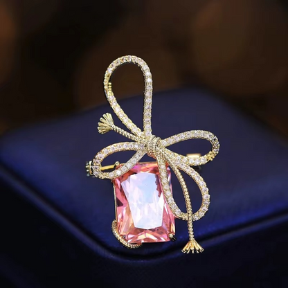 Colorful Crystal Drop Bow Pin for Ladies