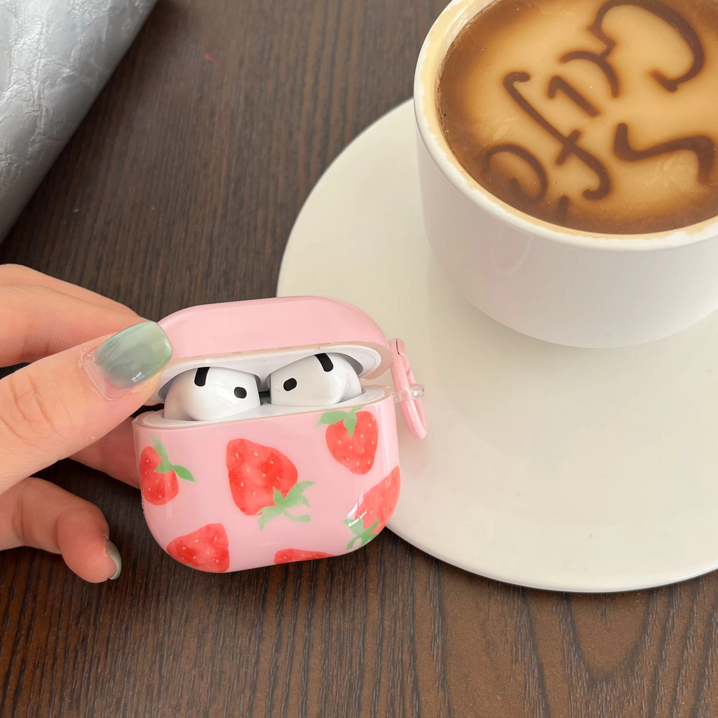 Colorful Strawberry Earbud Case with Soft Pink Cover