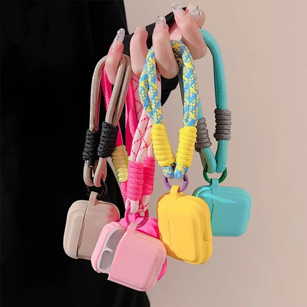 Colorful Silicone Earbuds Pouch with Neck Strap