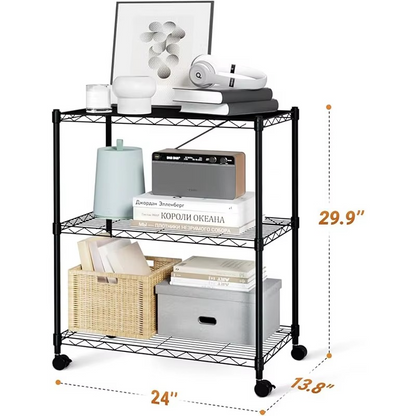 Sturdy 3-Tier Metal Shelving Unit with Locking Casters