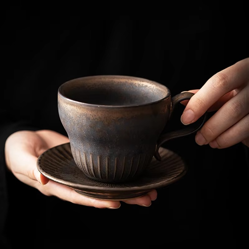 Classic Porcelain Coffee Mug Set with Serving Tray - Hehif