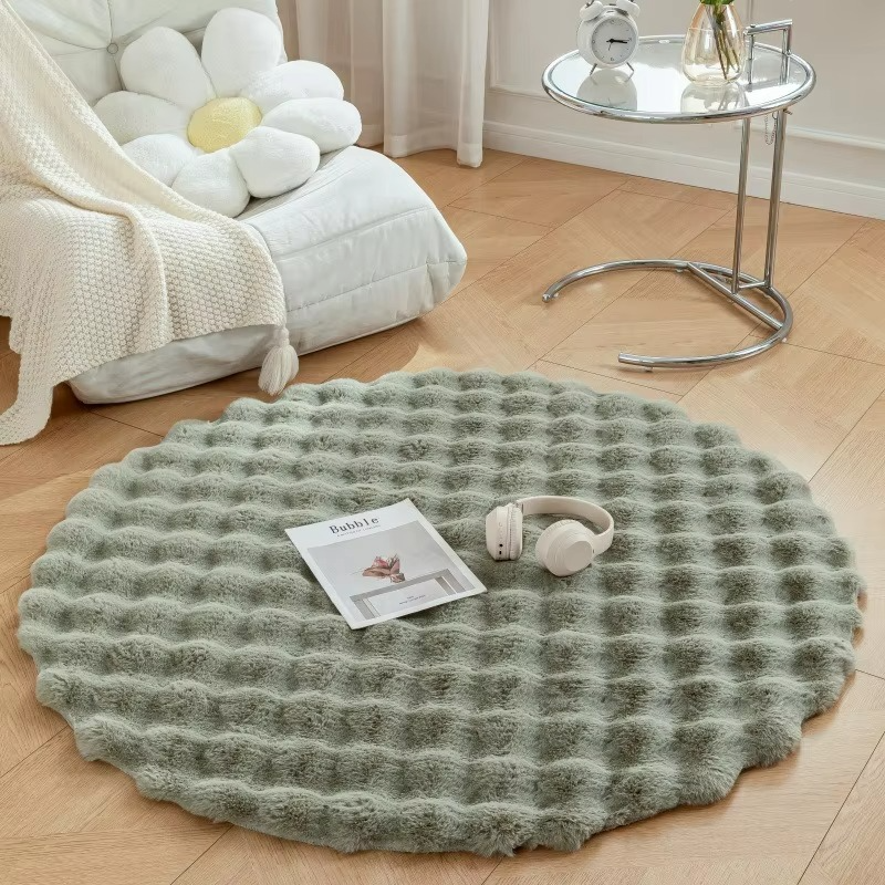 Plush Faux Fur Round Area Rug for Home Decor