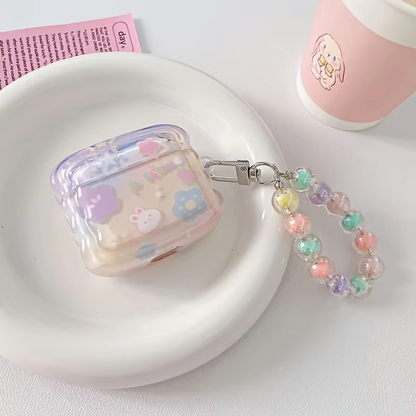 Colorful AirPods Case with Cute Rabbit Charm