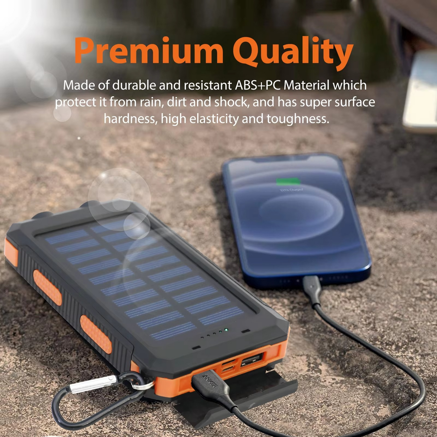 High Capacity Solar Charger Power Bank with LED Light