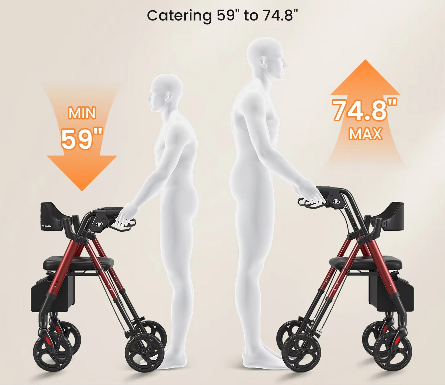Compact Folding Walker with Seat and Large Wheels