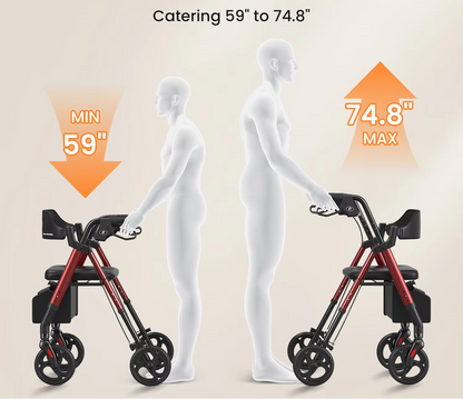 Compact Folding Walker with Seat and Large Wheels