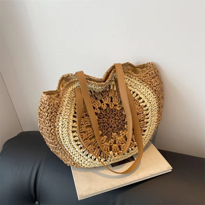 Big Spacious Natural Fiber Circle Handbag for Ladies