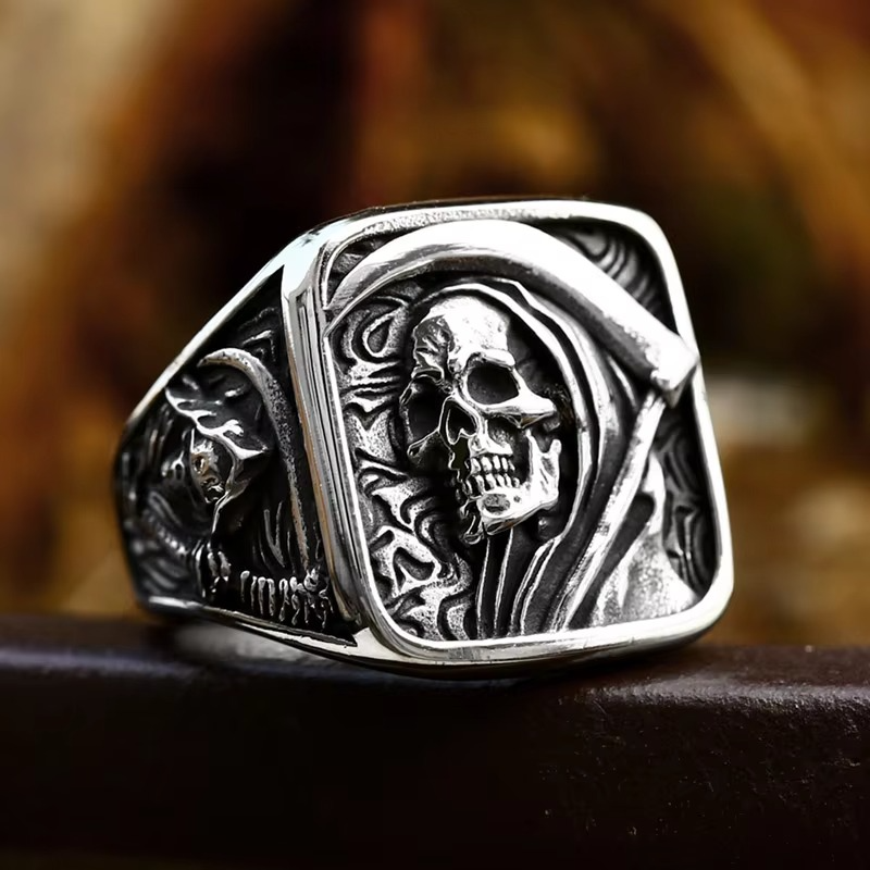 Edgy Skull Men's Ring, Stainless Steel Biker Jewelry