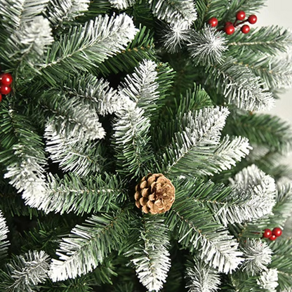 Realistic Christmas Tree with Snowy Pinecones and Red Ornaments