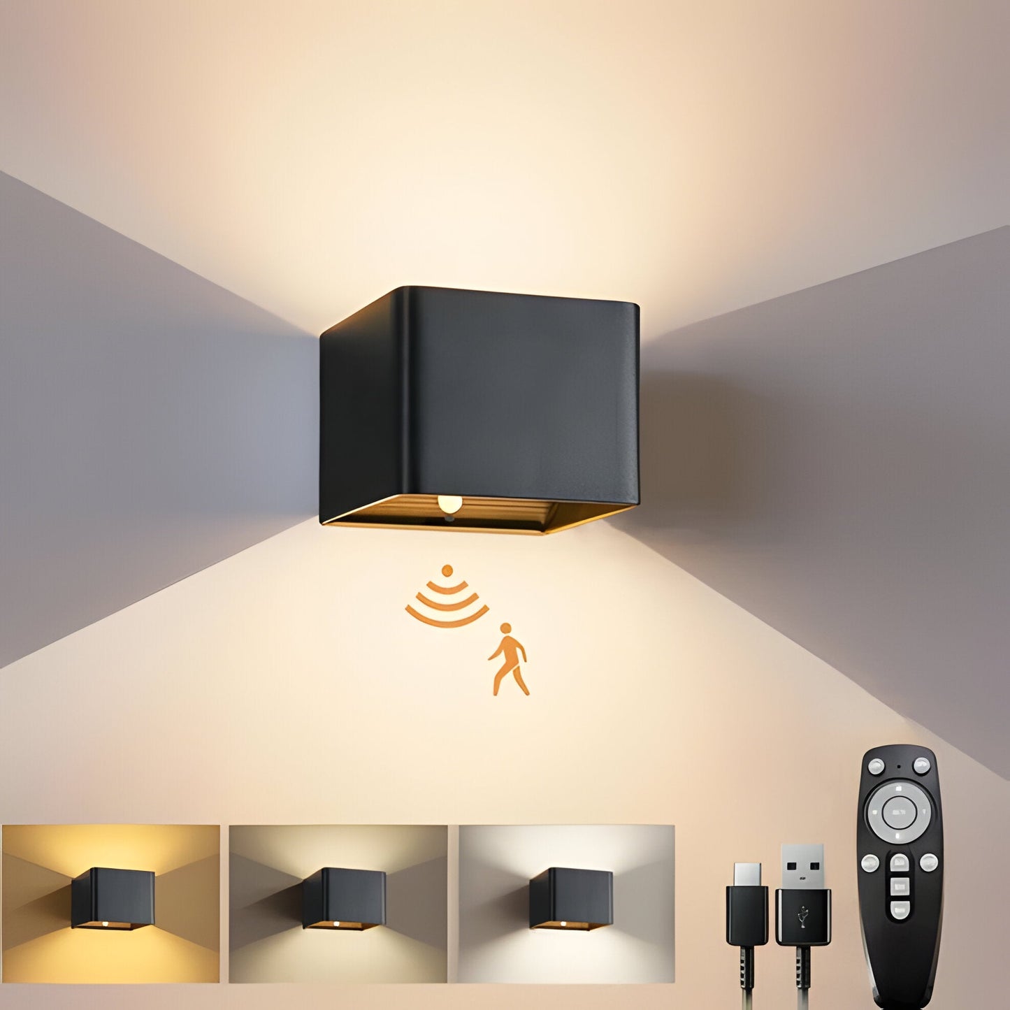 Motion Activated LED Wall Lamp with Rechargeable Battery - Hehif