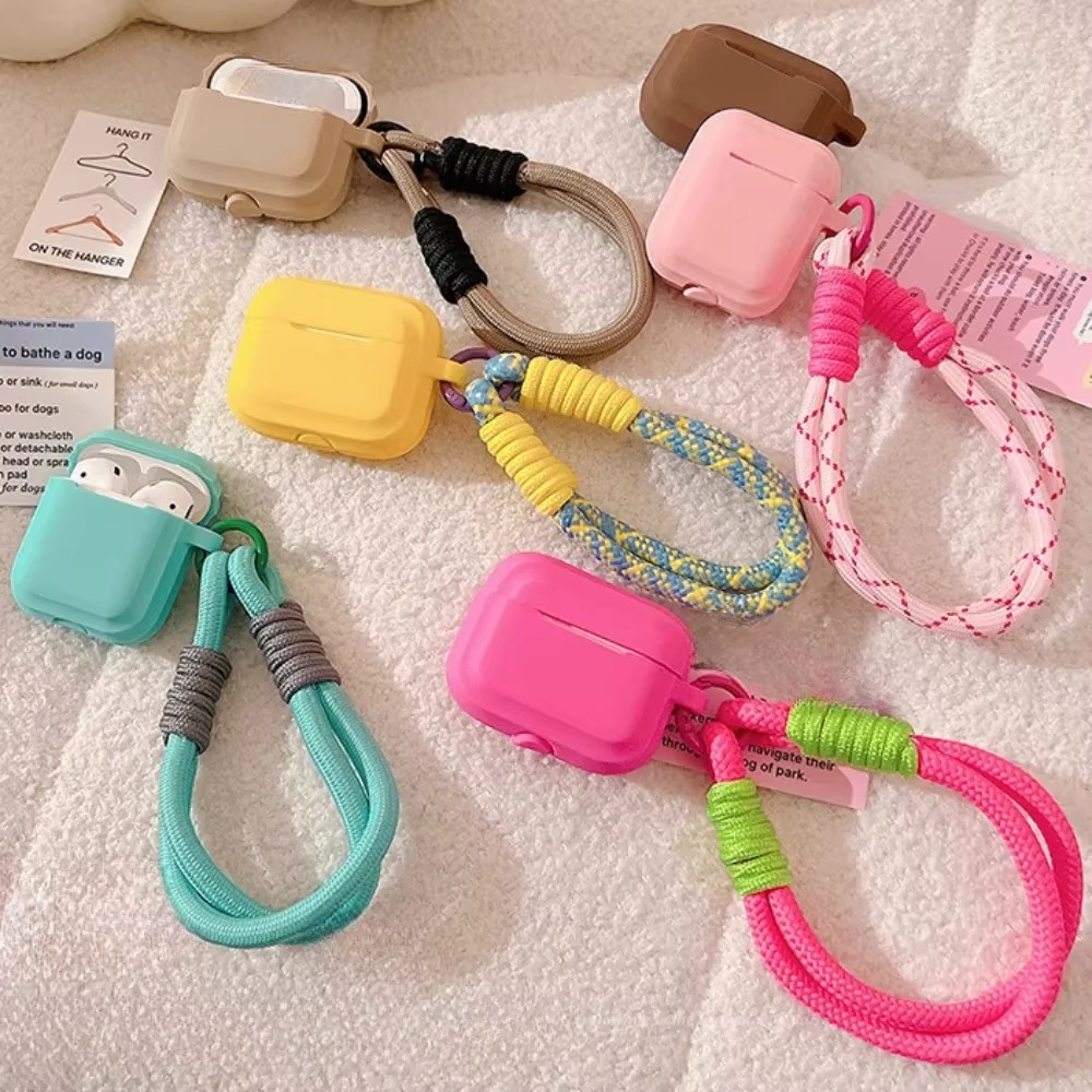 Colorful Silicone Earbuds Pouch with Neck Strap - Hehif