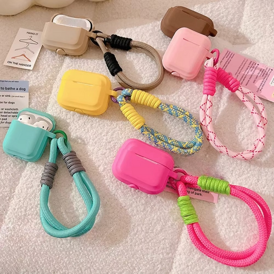 Colorful Silicone Earbuds Pouch with Neck Strap - Hehif