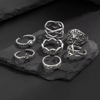 Edgy 7 Piece Mens Rockstar Ring Set