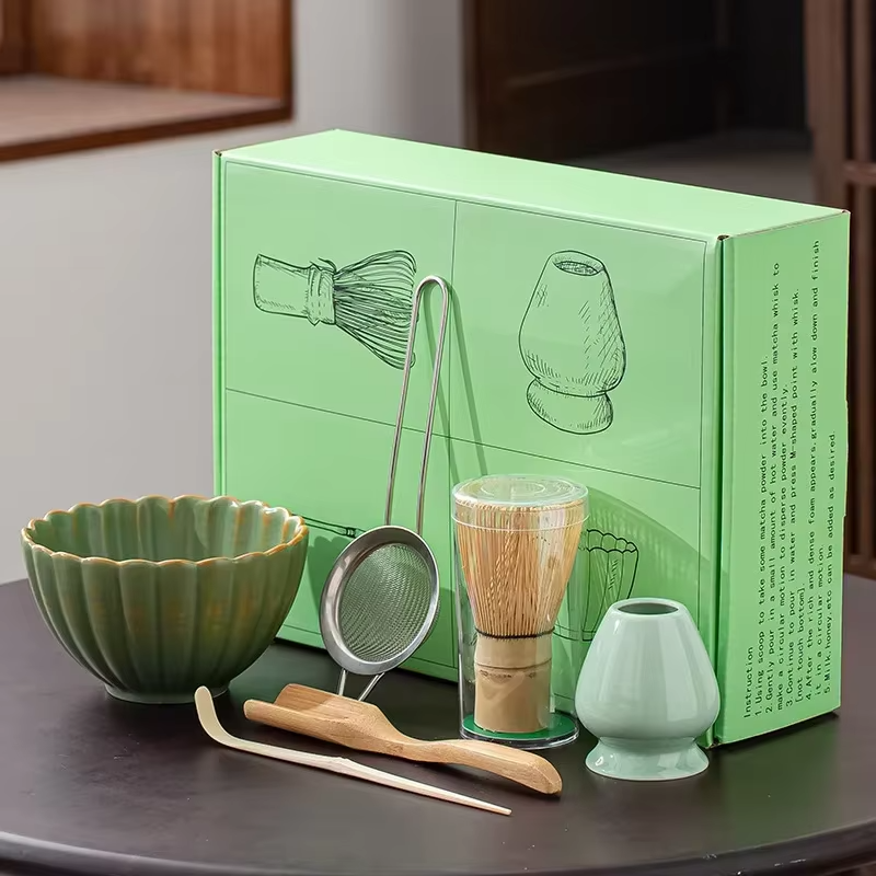 Traditional Green Tea Set with Whisk and Bowl