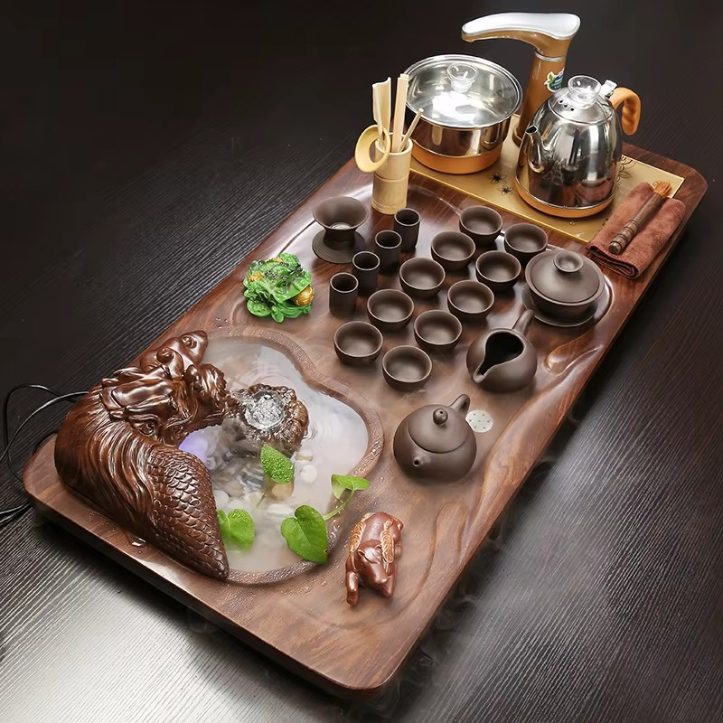 Traditional Bamboo Tea Serving Set with Ceramic Cups