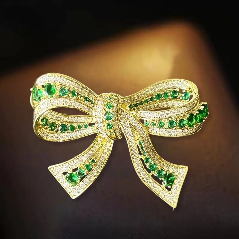 Colorful Crystal Drop Bow Pin for Ladies