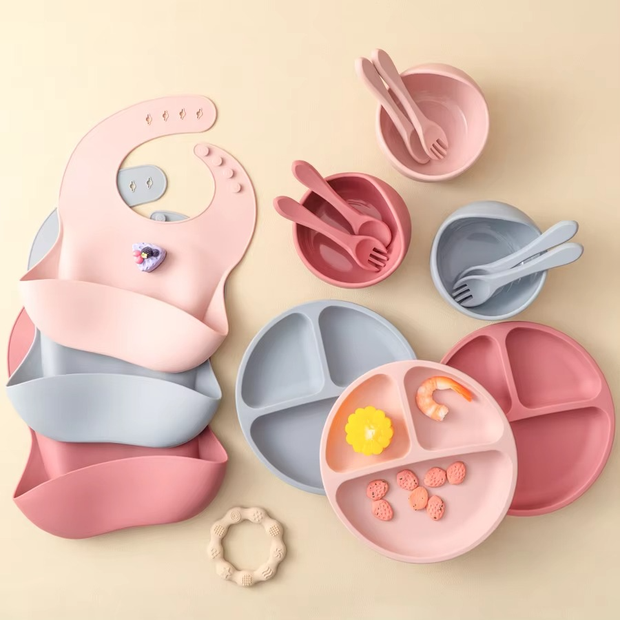 Soft Silicone Baby Feeding Set with Bowl and Utensils