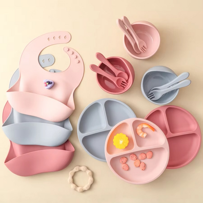 Soft Silicone Baby Feeding Set with Bowl and Utensils