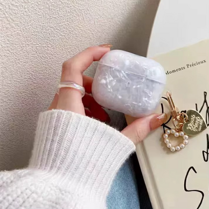 Pretty White Shell AirPods Case with Keychain