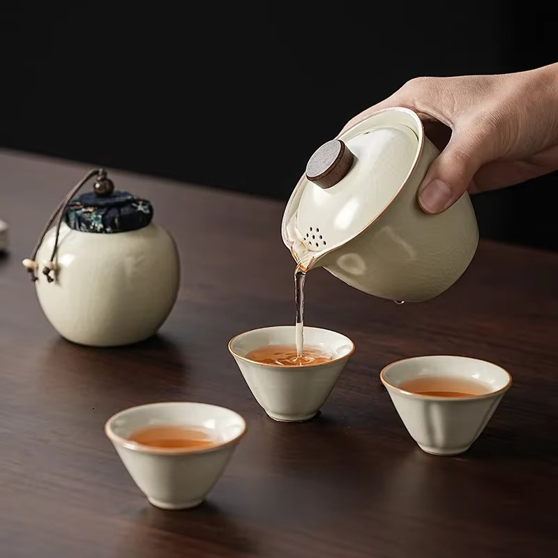 Compact Ceramic Tea Set for Home and Travel