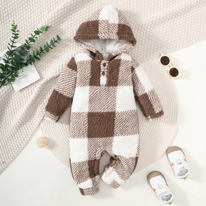 Soft Flannel Hooded Baby Romper for Boys and Girls
