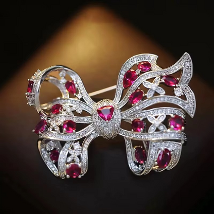 Colorful Crystal Drop Bow Pin for Ladies