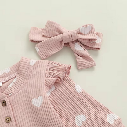 Adorable Infant Girls Heart Print Jumpsuit Set