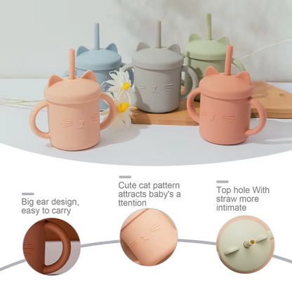 Cute Baby Silicone Sippy Cup with Easy Grip Handles