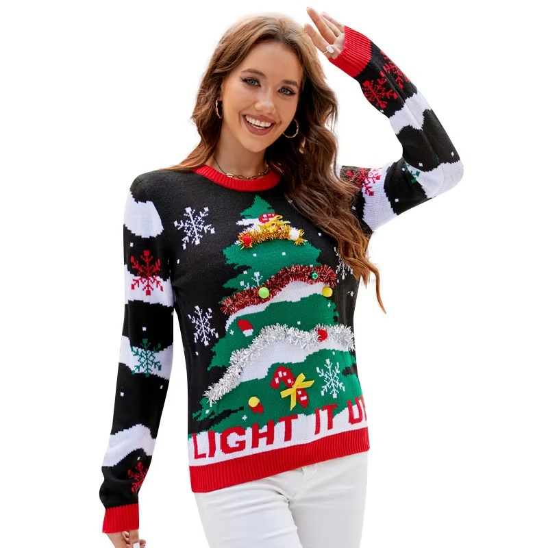Festive Holiday Crew Neck Christmas Sweater - Hehif