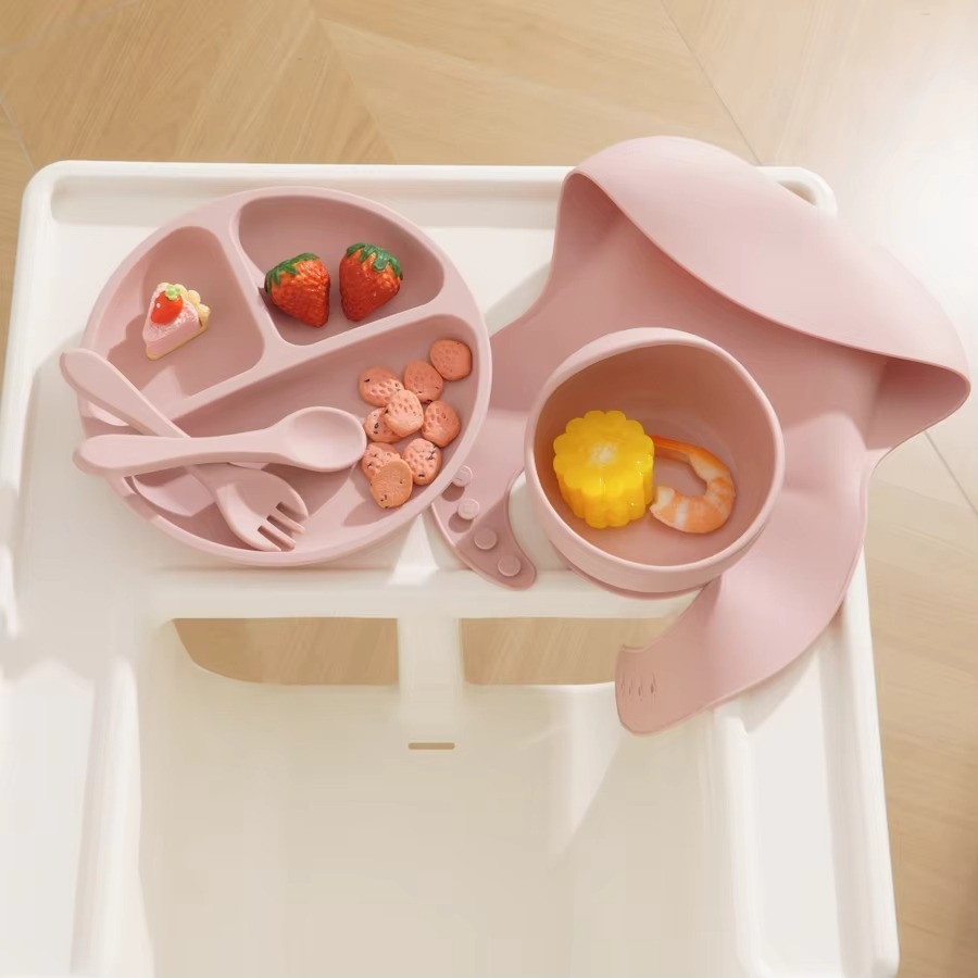 Soft Silicone Baby Feeding Set with Bowl and Utensils