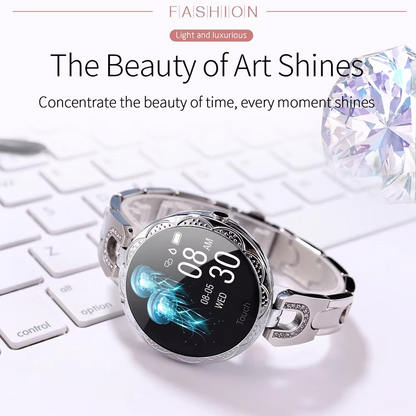 Stylish Ladies Smartwatch with Gemstone Face and Fitness Tracker