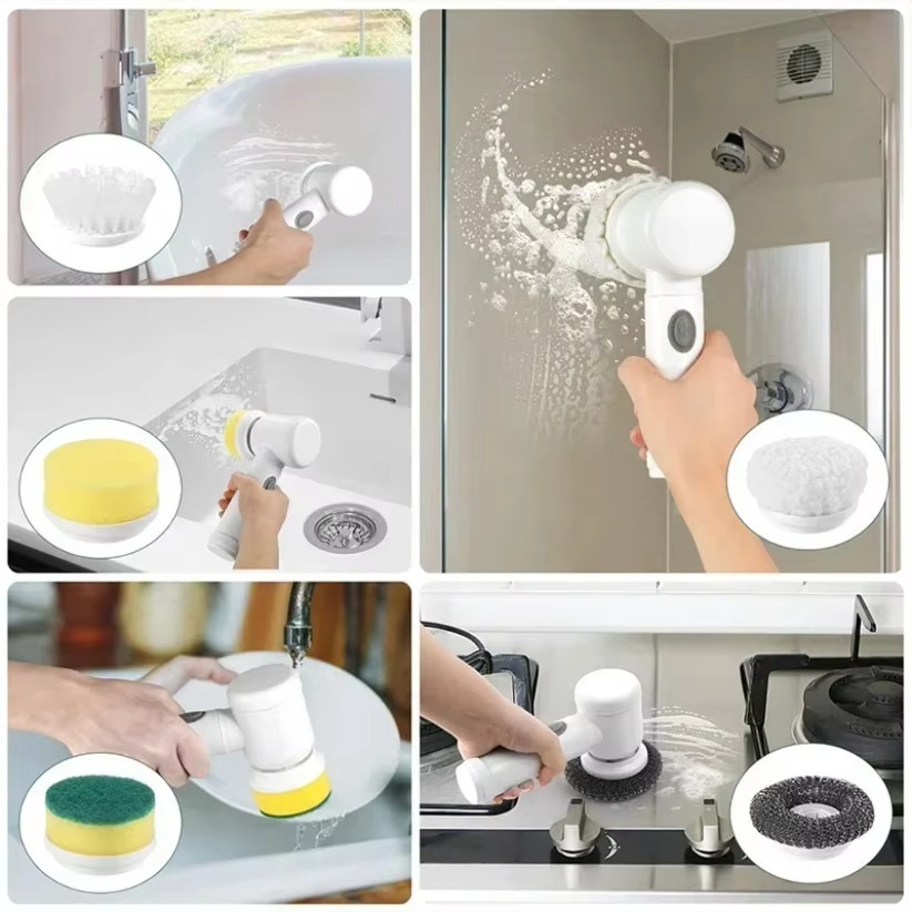 Rechargeable Spin Brush Cleaner with Interchangeable Heads - Hehif