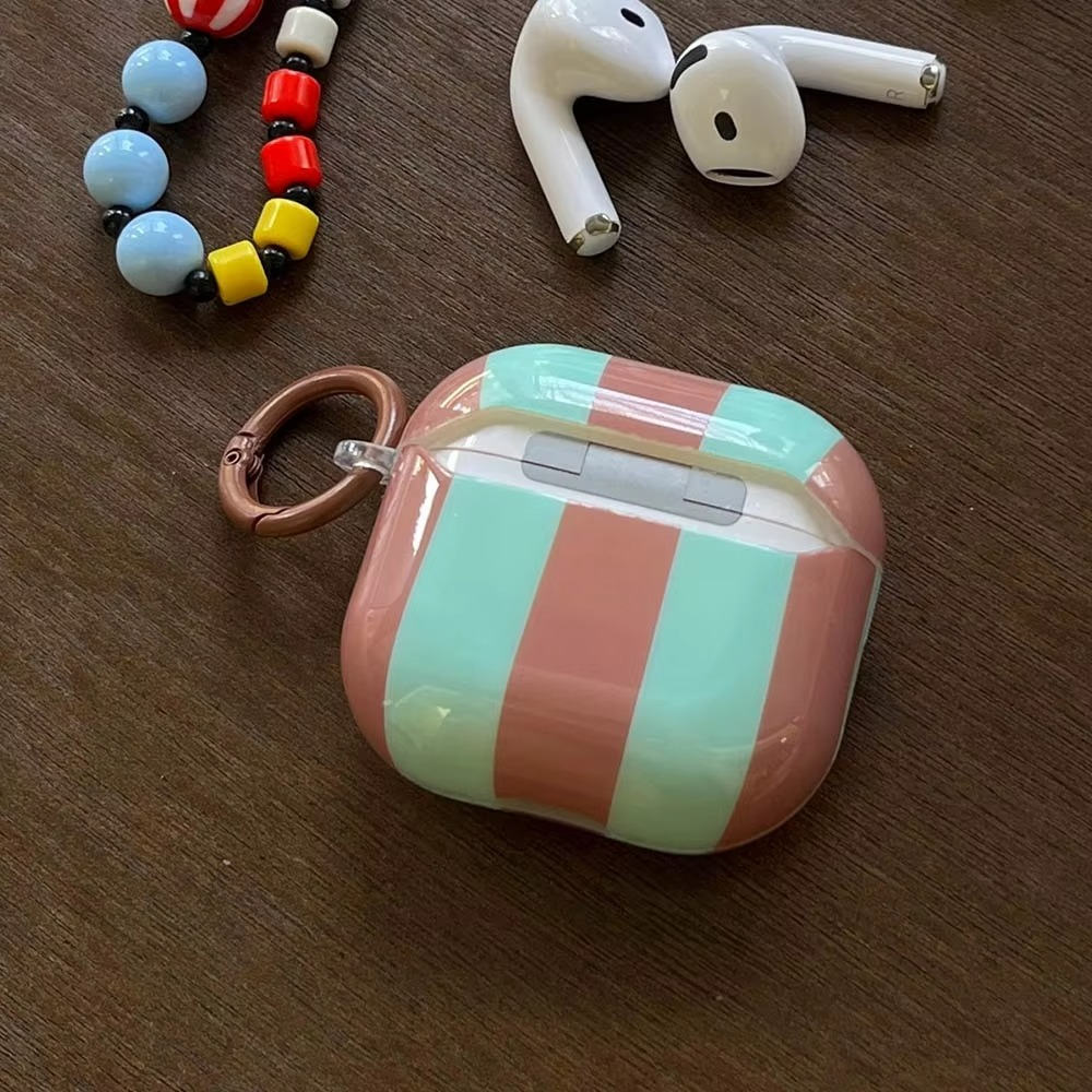 Colorful Striped AirPods Cover with Keychain - Hehif
