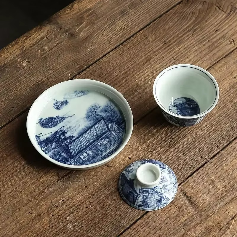 Traditional Asian Tea Set with Infuser and Decorative Cups - Hehif