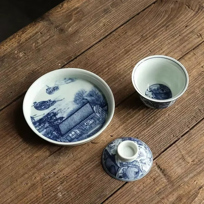 Traditional Asian Tea Set with Infuser and Decorative Cups - Hehif