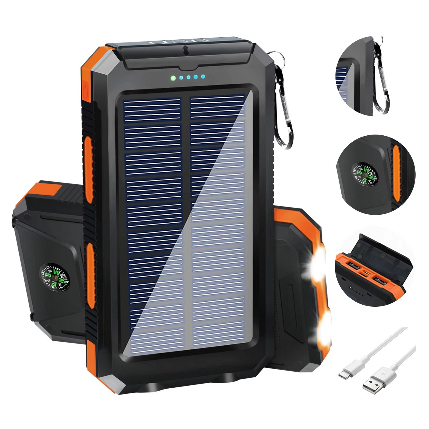 High Capacity Solar Charger Power Bank with LED Light - Hehif