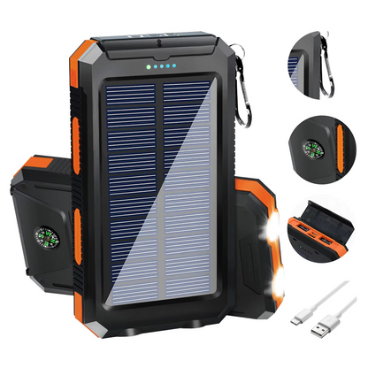 High Capacity Solar Charger Power Bank with LED Light - Hehif