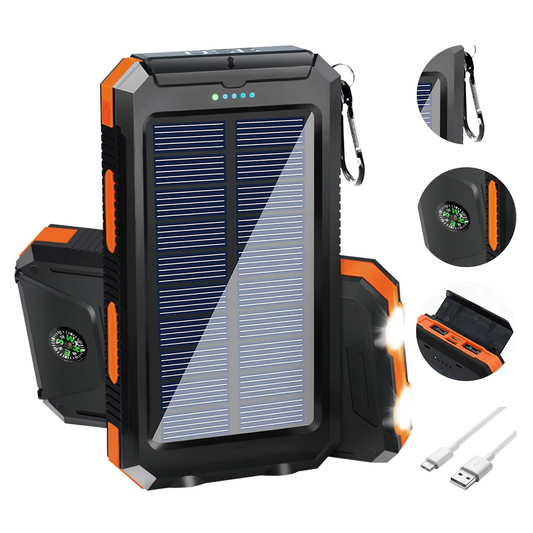 High Capacity Solar Charger Power Bank with LED Light - Hehif