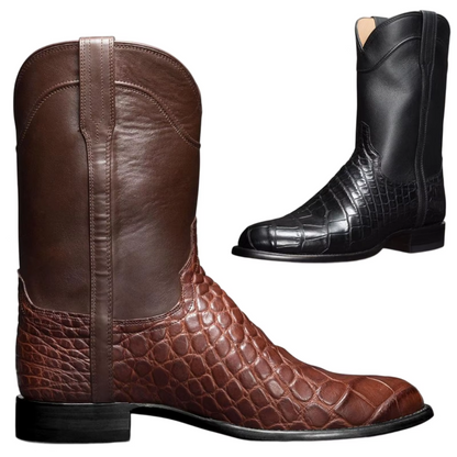 Men's Classic Biker Boots - Vintage Gator Print Leather