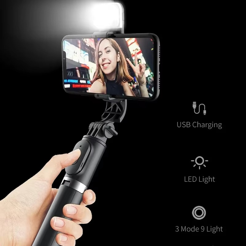 Wireless Selfie Stick with LED Light and Remote