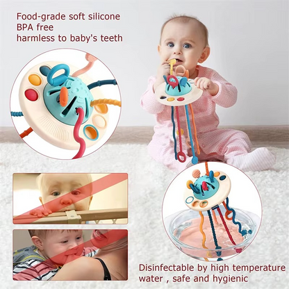Interactive Baby Toy with Pull String and Teether