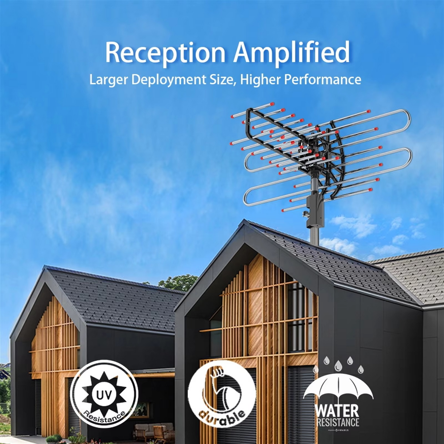 Outdoor HDTV Antenna with 360° Rotation and Dual Outputs