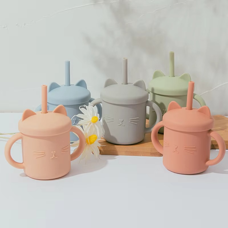 Cute Baby Silicone Sippy Cup with Easy Grip Handles - Hehif